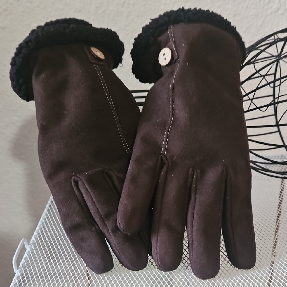 Isotoner Brown Winter Gloves with Black Trim Size L/XL